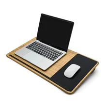 Portable Engineered Wood Lap Desk with Soft Cushion for Home Large-Wood Pattern