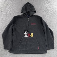 Vintage Mickey Mouse Womens Hoodie Gray Size XL 1/4 Zip Disney Fleece Polyester
