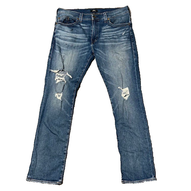 True Religion Ricky Jeans Mens 40x35 Blue Distressed Relaxed Straight Denim