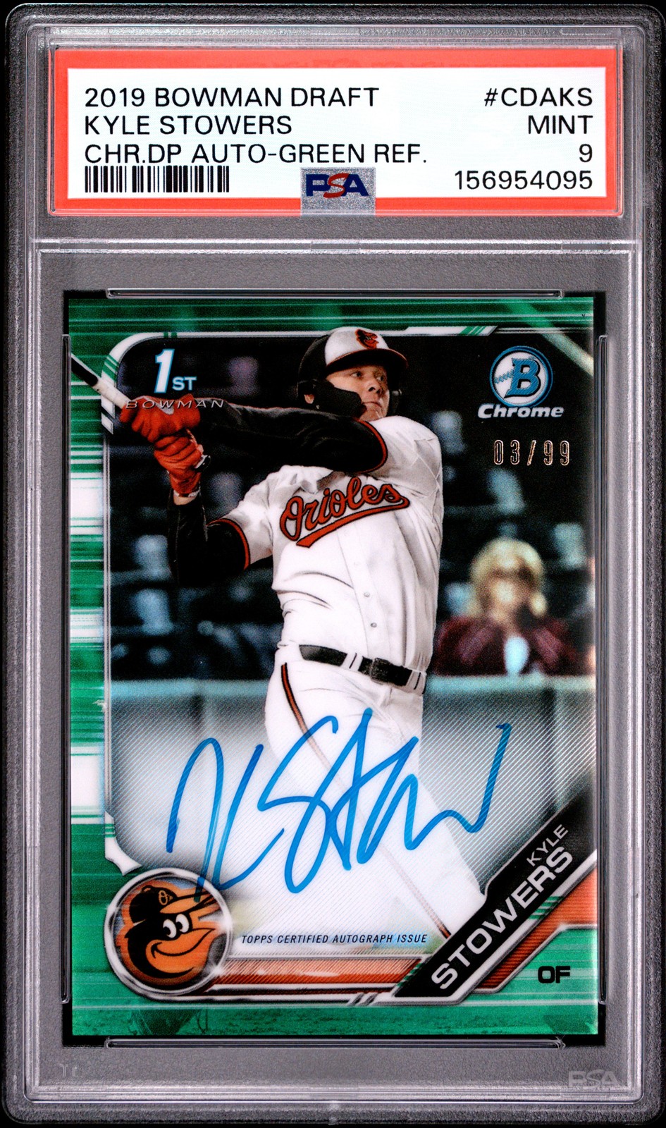 2019 BOWMAN DRAFT CHROME DRAFT PICKS AUTO #CDAKS KYLE STOWERS 3/99 PSA 9 AUTO