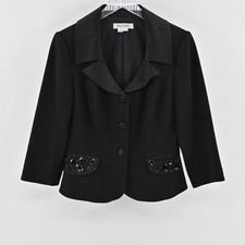 Vintage 90s Kay Unger Embellished Blazer Womens Size 10 Black Career Formal Silk