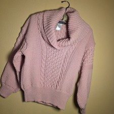 Ireland  s Eye Pink Cable Knit Sweater Women's Medium 100 Virgin WooI Fisherman