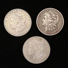 LOT OF 3 CIRCULATED MORGAN SILVER DOLLARS 90% COINS 1921 1881 NR!