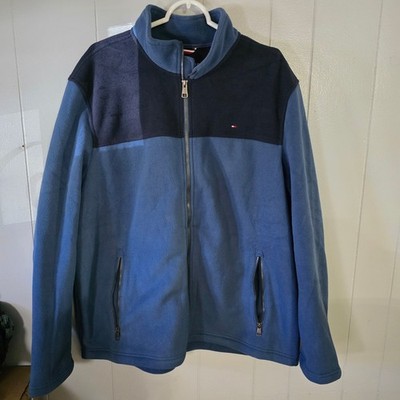 Tommy Hilfiger Fleece Jacket Mens XXL Blue Colorblock Full Zip Mock Neck 4339