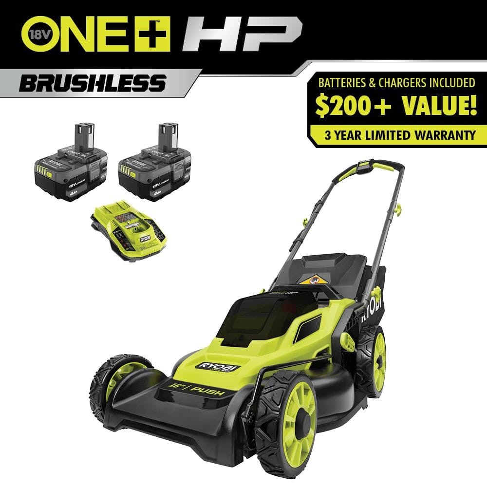 RYOBI ONE+ HP 18V 16 in Cordless Push Lawn Mower w/(2) 4.0Ah