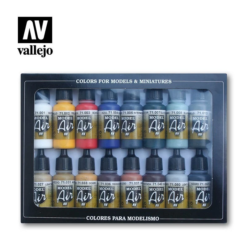 Vallejo Model Air Basic Colour Paint Set - 16 x 17ml Paint Bottles 71178 acrylic