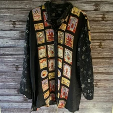 CITRON Women's Long-Sleeved Button-Down Blouse Size L Black 100% Silk