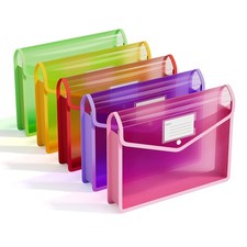 5 Pack Plastic Expanding File Folders A4 Letter Snap Closure Transparent
