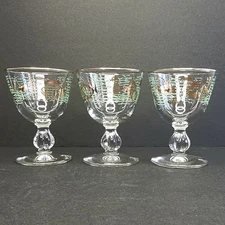 Libbey Atomic Marine Life Cordial Wine Glass Gold Fish Mid Century Set of 3