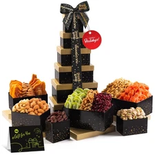Gourmet Collection - Christmas Treats Tower Dried Fruit & Nuts Gift Basket wi...