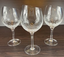 3 Nice Pier 1 Clear Angled Rim Crackle Goblet Red Wine Glasses