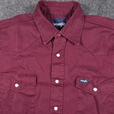Wrangler Brushpopper Shirt Mens L Maroon Western Pearl Snaps Cowboy Rodeo