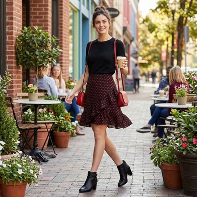 Maison Jules Womens Black Heart Print Knee Length Ruffled Skirt, Size Small