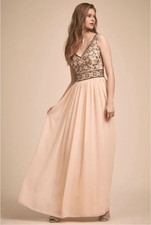 BHLDN Mischa Beaded Maxi Formal Dress in Beige Size 12