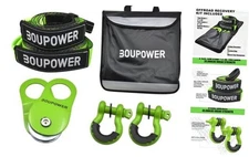 Offroad Recovery Kit with 10 Ton Snatch Pulley, 3" x8' Tree 2 Straps Green