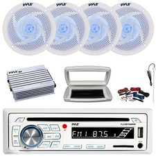 Pyle Single-DIN Boat CD Radio, 4x 5.25" 180W Max Speakers, 4 Channel Amplifier