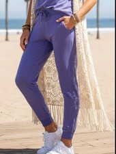 Member's Mark Women's purple Ribbed Joggers sweatpants sz  L drawstring 34803