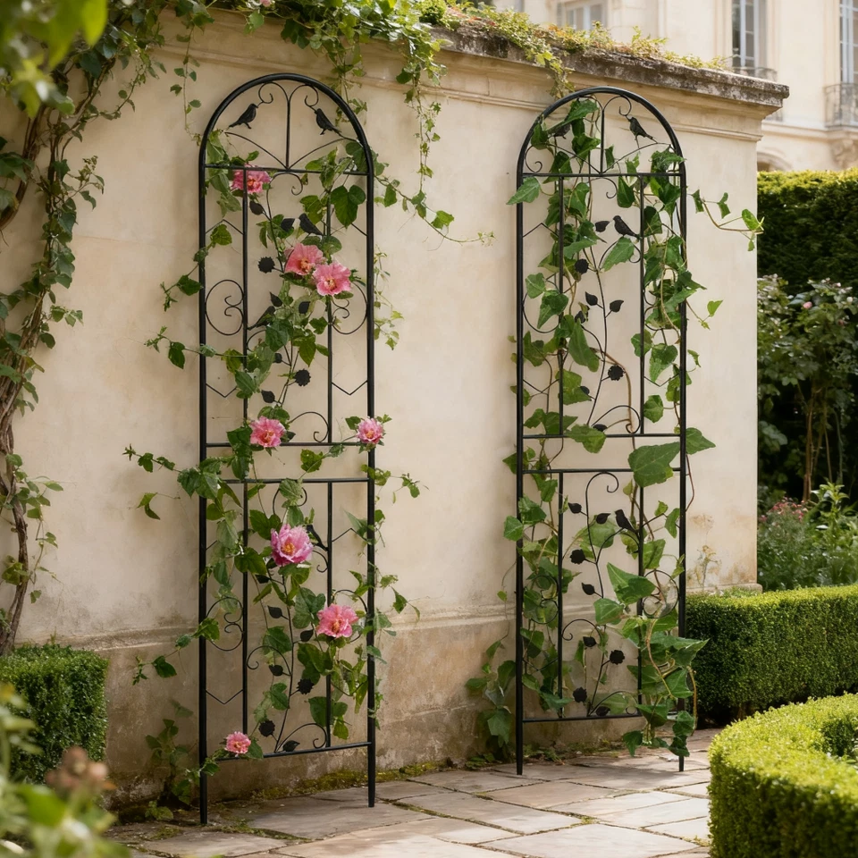 2x Garden Trellis Metal Plant Support Thick Tube Climbing Trellises Fence Gothic - Image 3 of 4