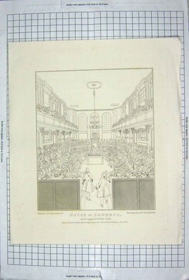 Original alter antiker Druck 1809 Unterhaus Parlament Gravelot weiß 19.