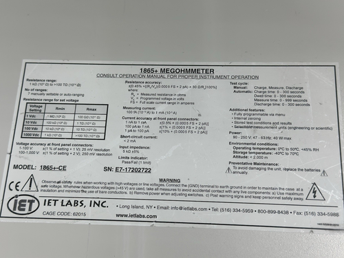 Quadtech IET 1865+ Mégohmmètre / Testeur IR, 1k à 100T ohms avec fils - Calibré- - Photo 10/17
