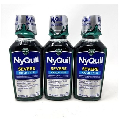 NyQuil Severe Cold & Flu, 3 Bottles 12 fl oz Each, EXP 07/2026