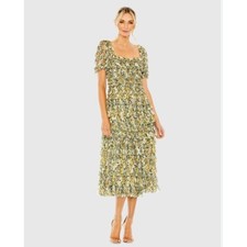 Mac Duggal 8232 Floral Ruffle Cocktail Tea Length Dress Size 8