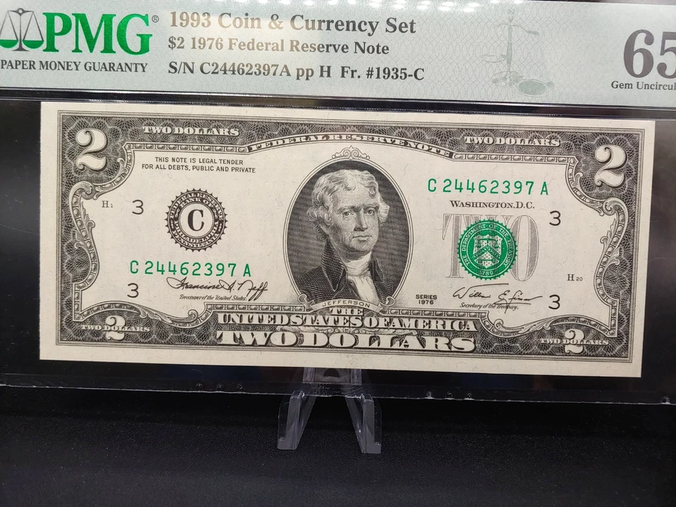 1976 $2 FR Note FR# 1935-C From 1993 Coin & Currency Set - PMG 65 EPQ GEM UNC - Image 2 of 4