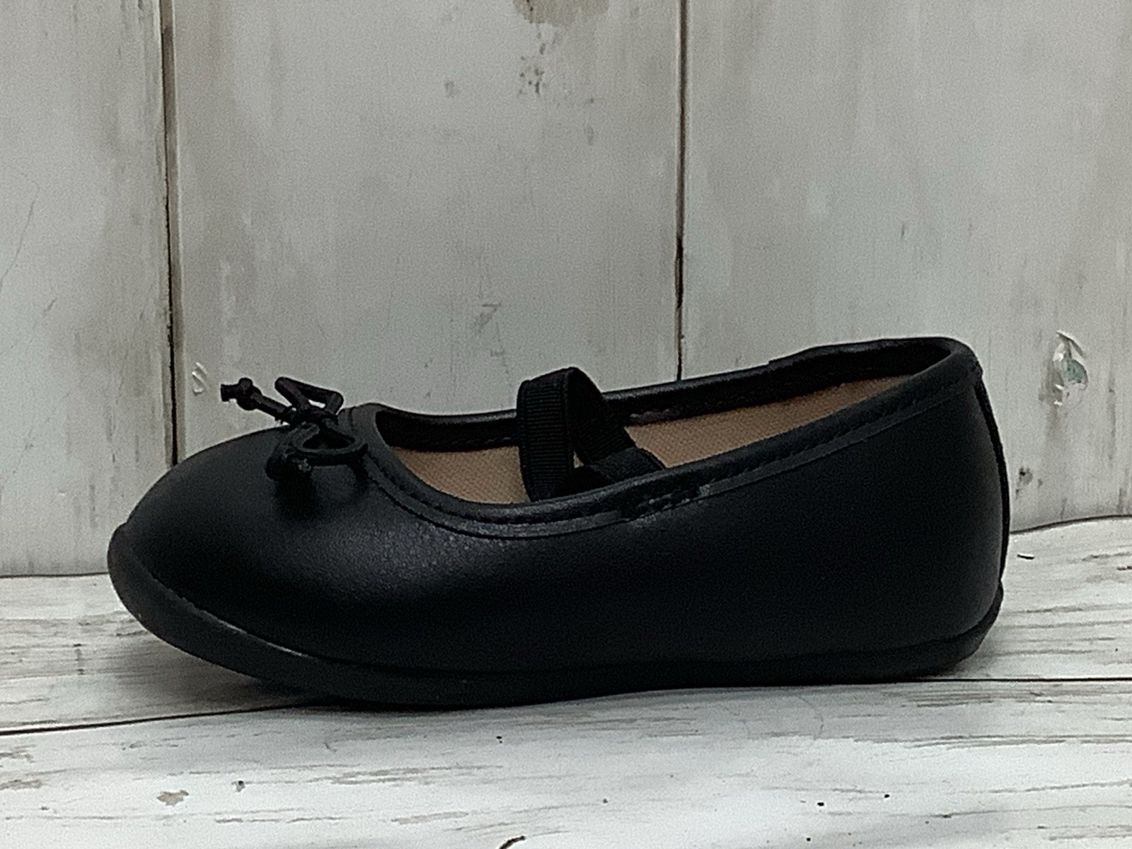 Wonder Nation Girl's Black Bow Ballet Flat Dress Shoes, Size 4 Toddler