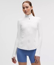 Lululemon Women's White Track Jacket Zip Knit Thumbholes Pockets Activewear