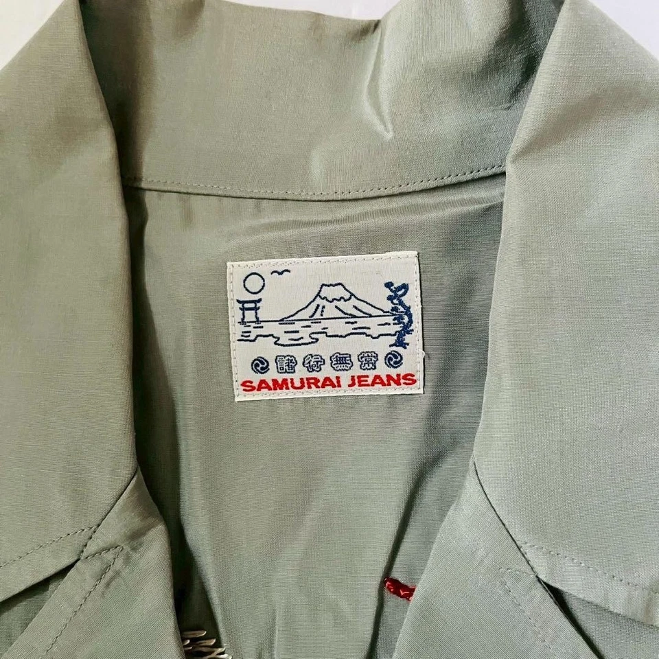 SAMURAI JEANS Embroidered Sukajan Open Collar Shirt Jacket M Silk Rayon F/S - Image 4 of 4
