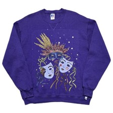 80s Vintage Mardi Gras Sweatshirt Mens XL Purple Russell Athletic Made In USA