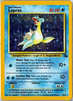 Pokemon Card - Lapras Fossil 10/62 1999 Rare Holo Heavily Played