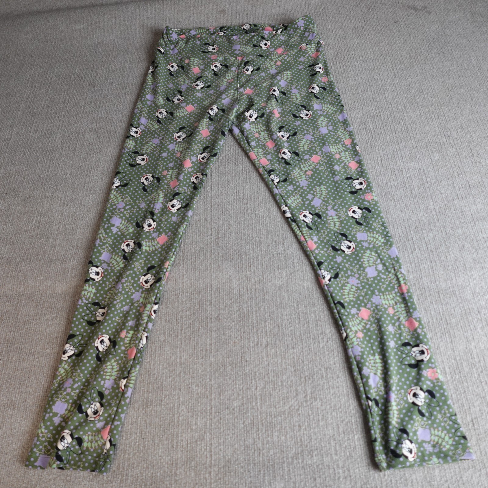 Lularoe Womens Leggins Tall Curvy Green Minnie Mouse All Over Print Polka Dot
