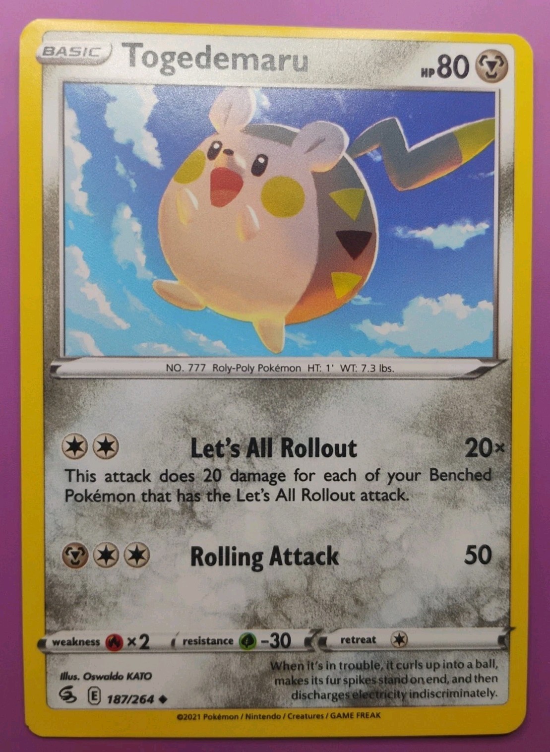 Togedemaru 187/264 Fusion Strike Regular Finish Pokemon Card