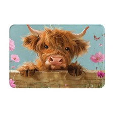 Cute Highland Cow Bathroom Rug Cattle Bath Mat Decor Non Slip Entryway Washab...
