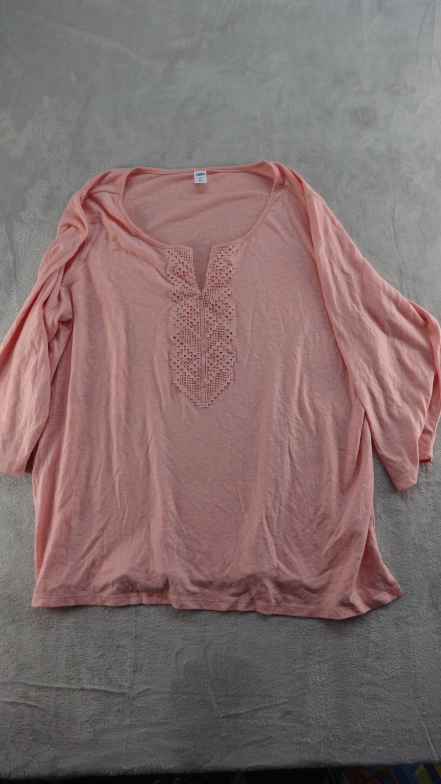 Old Navy Blouse Top Womens 2x Pink 3/4 Sleeve V-Neck Pullover Casual Linen