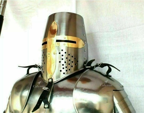 Medieval Wearable Knight Suit Of Armor Shield Brass Plating Full Body Armor - Picture 5 of 5