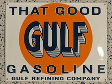 16" Gulf Gasoline Gas Porcelain Distressed Vintage Style Heavy Weight Sign
