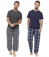 Mens Short Sleeve Plain T-Shirt  Checked Long Bottoms Pyjama Lounge Set  M-2XL