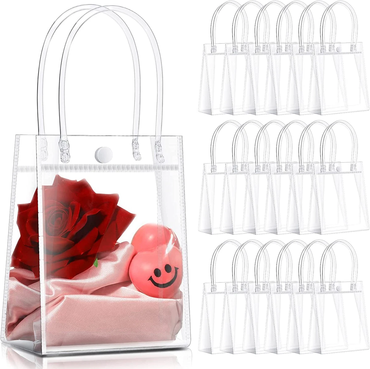 80Pcs Clear Plastic Gift Bags with Handles Small Transparent PVC Gift Bags  Reusa