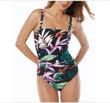 Carmen Marc Valvo 150 Women's One-Piece Ruched Floral-Print Swimsuit Size 8