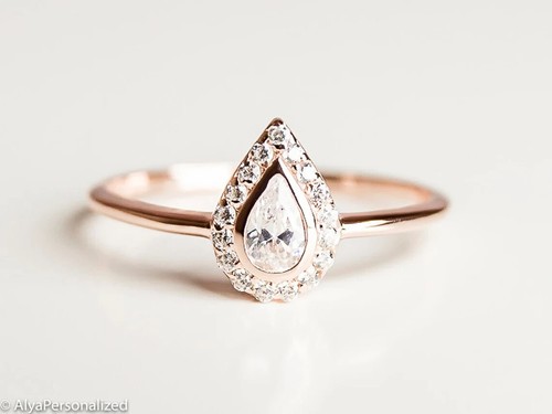 2.10 Ct Moissanite Halo Delightful Engagement Ring Pear Cut 14K Solid Rose Gold - Picture 2 of 9