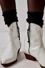 Free People New Frontier Western Leather Boots WHITE PATENT 38.5 UK Size 5.5 NEW