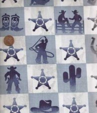 Rodeo icon cowboys western blue fabric