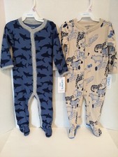 New 9M Carter's Boys Footie Sleeper Button Up PJ's Lot of 2 Sharks and Animals 