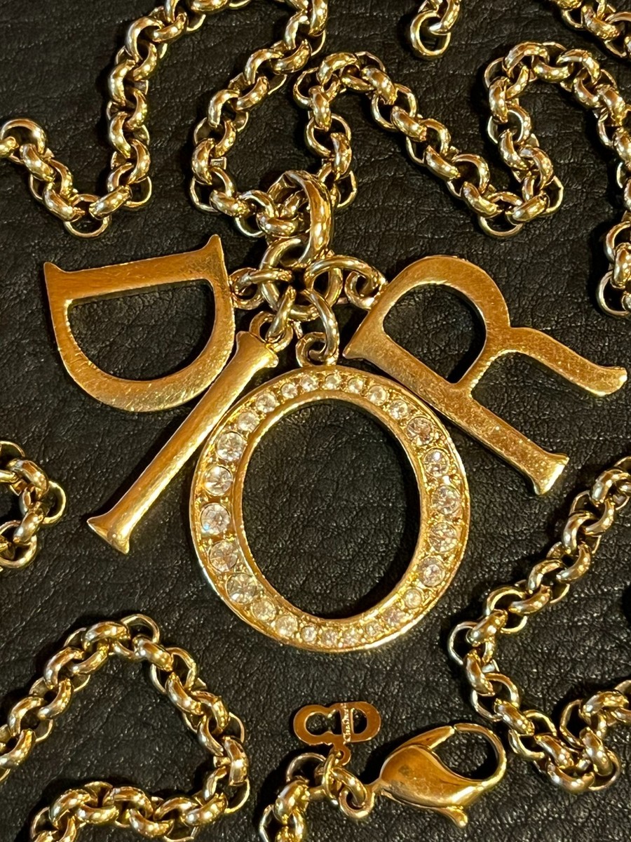 CHRISTIAN DIOR Necklace Pendant AUTH CD LOGO Vintage Gold