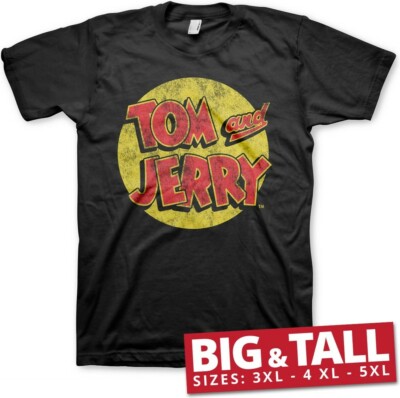 Tom & Jerry Washed Logo Big & Tall T-Shirt Black