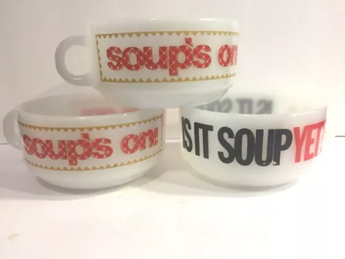 Glasbake Stackable Handled Soup Mugs/Bowls - Set of 3