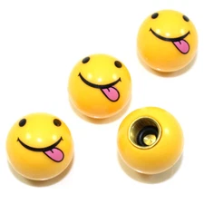 4 Custom Yellow Tounge Smile Face Air Wheel Tire Valve Caps for Auto-Car-Truck
