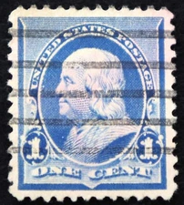 U.S. Used Stamp Scott #219 1c Franklin Superb. Large Margins. Bar Cancel. A Gem!